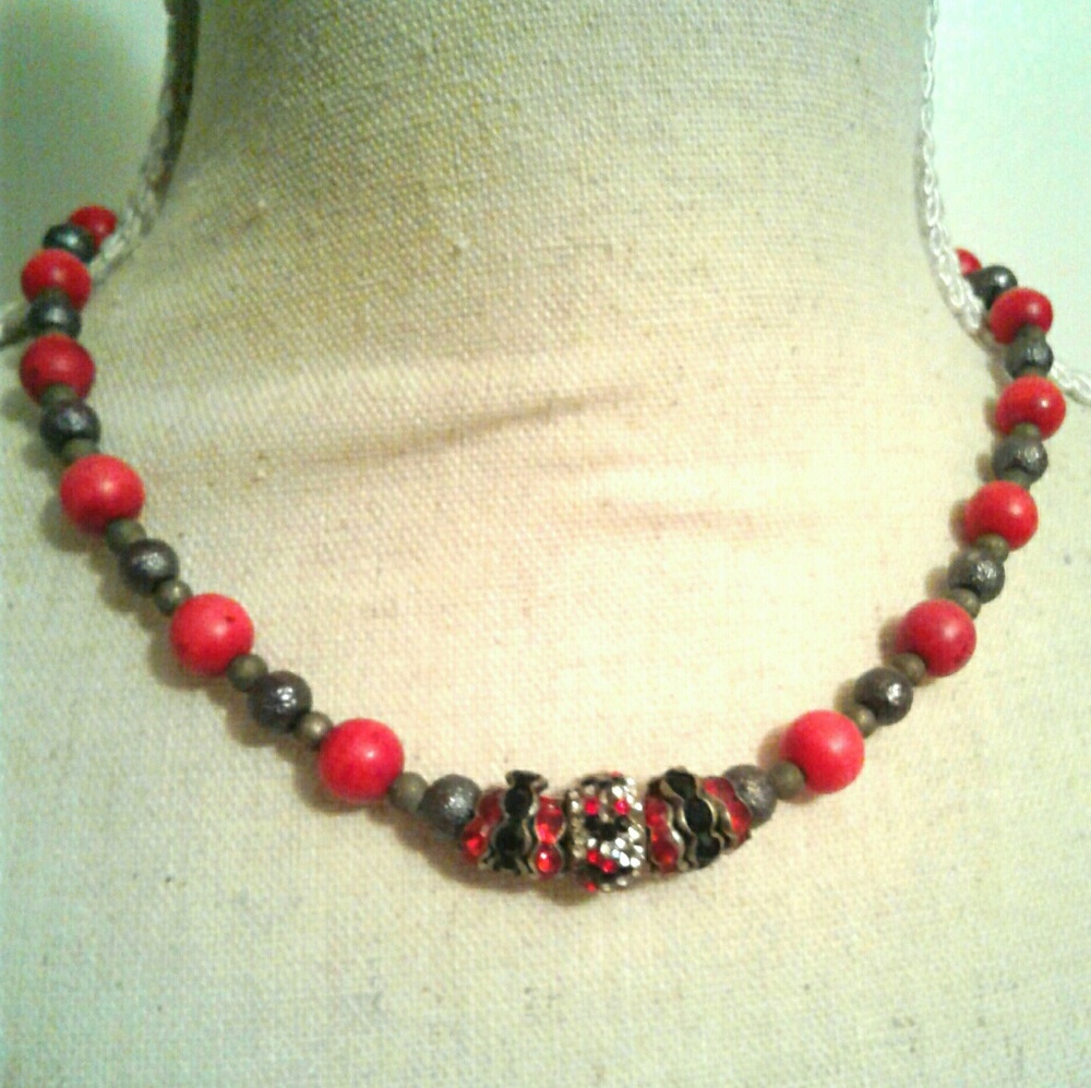 Crystal Charm Red & Black Vintage Necklace